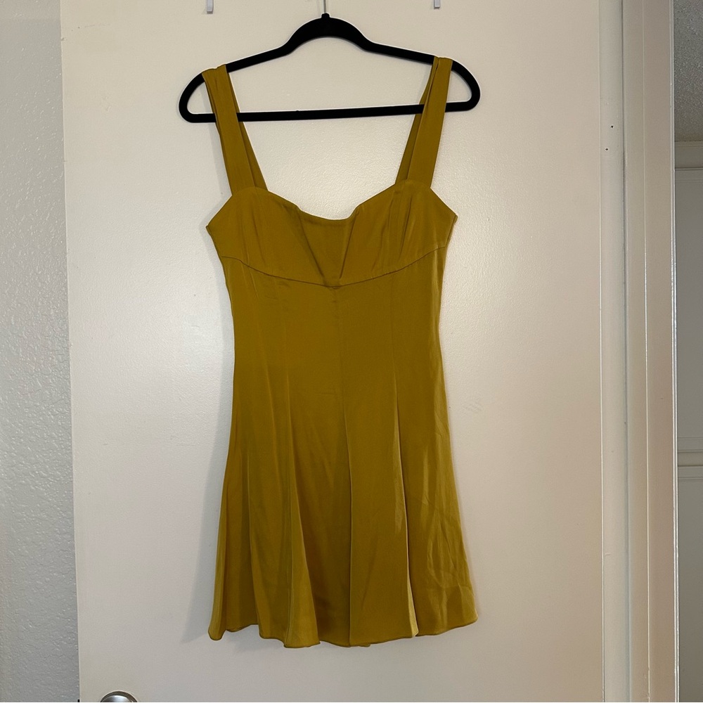 Lily Phellera 100% Silk Omahyra Satin Dress In Mustard Seed Mini - Picture 5 of 8
